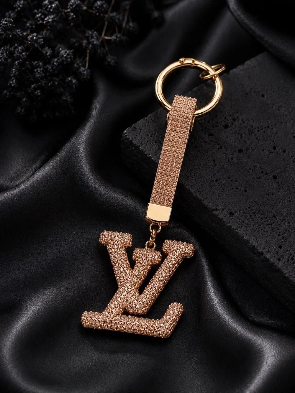 Champagne Rhinestone Luxury Keychain Charm - Gold